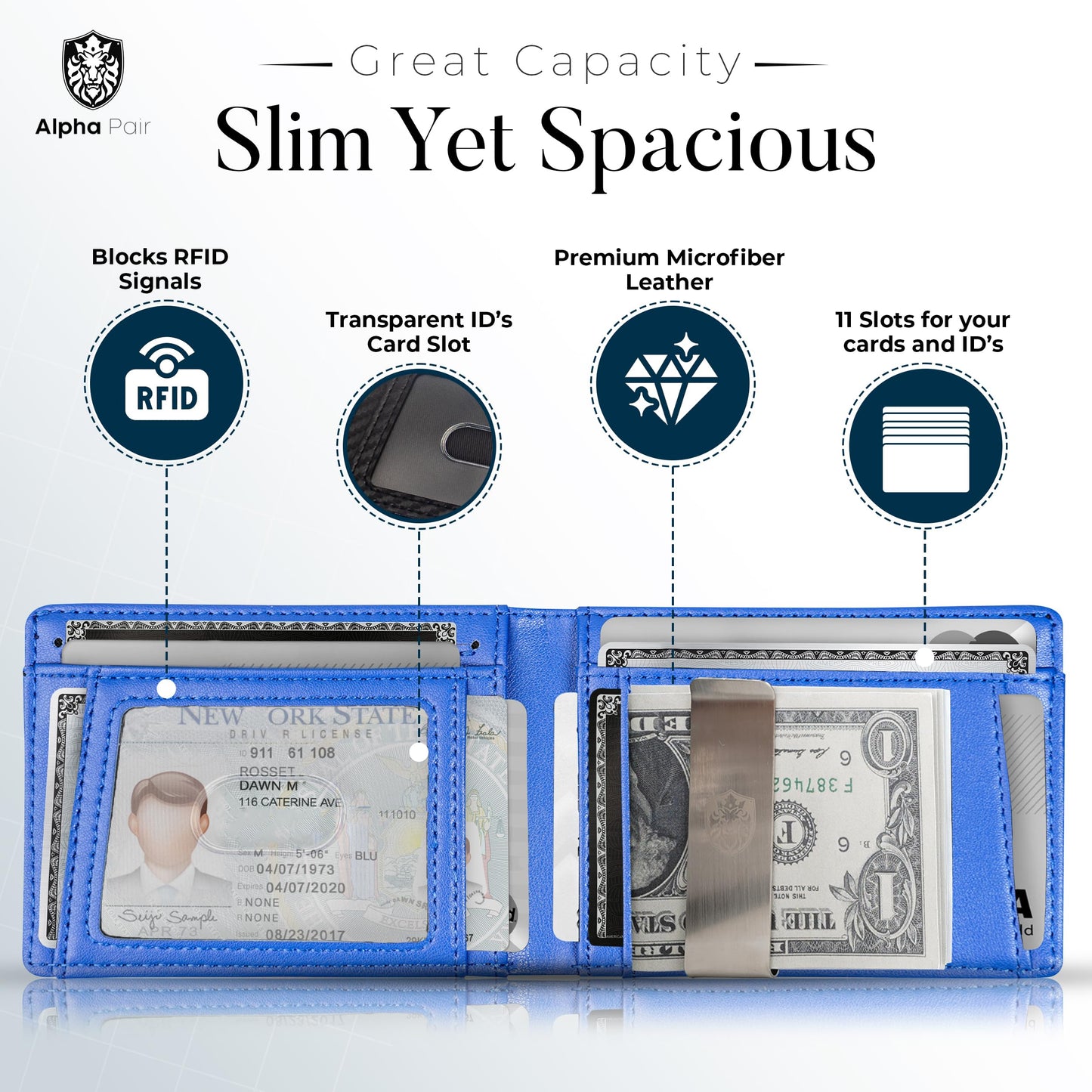 Slim RFID Men Wallets with Money Clip and 12 Cards Holder